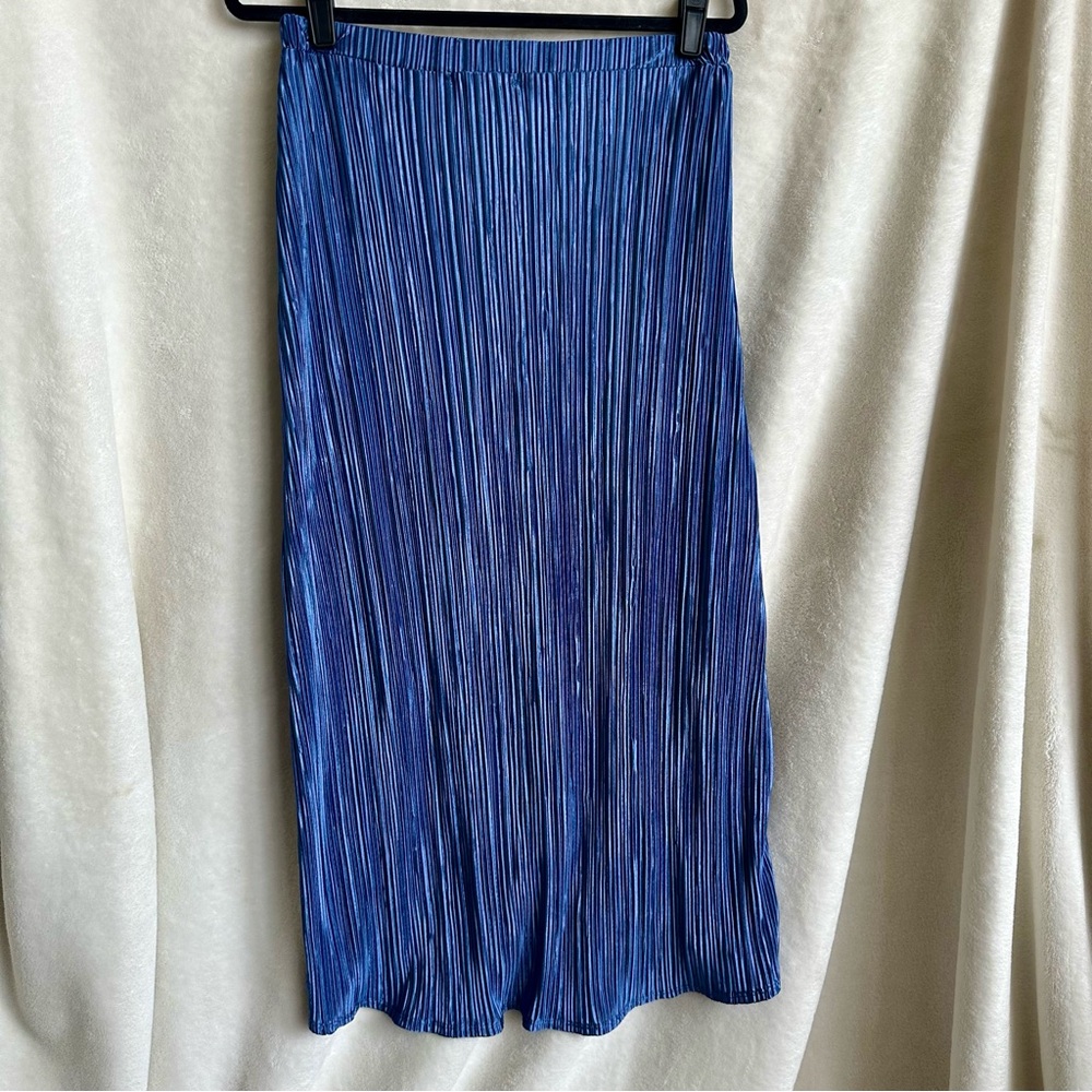 ASOS Green Envelope Blue Pleated Envelope Tulip Hem Faux Wrap Skirt‎ Size Large - Picture 4 of 5